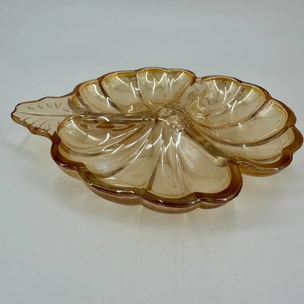 Vintage Jeannette Carnival Glass Hibiscus Island Candy Nut‎ Dish 6